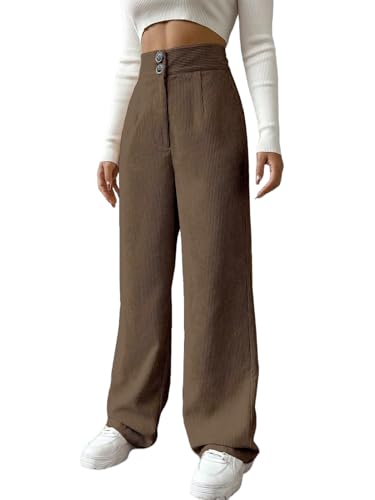 Image of Women's Wide Leg Bottomwear with Pocket || Corduroy Mid Rise Loose & Relaxed Fit Casual Korean Baggy Trousers for Woman Elegant Workwear for Office, College & Events