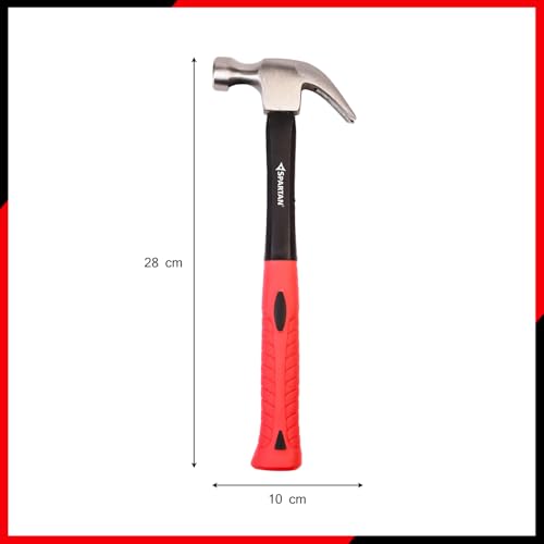 Image of Spartan Heavy Duty Claw Hammer with Forged Steel Head & Fibreglass Anti-Slip Handle | Flat Face & Nail Puller for Carpentry, Home Repair, Furniture Assembly & DIY Use