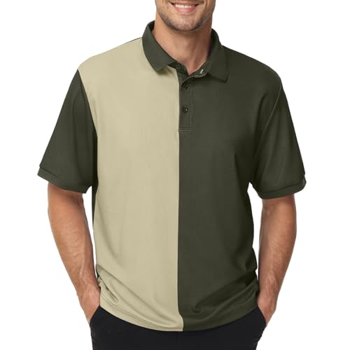 TIHEEN Men's Golf Polo Shirts Moisture Wicking Dry Fit Performance Polo Shirt Lightweight Short Sleeve Casual Shirt(Coffee/Khaki L)