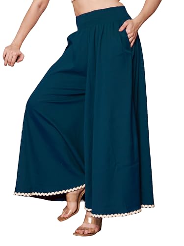 Image of KZULLY | Palazzo for Women | Solid & Printed | Stylish Wide-Leg | Comfortable Elastic Waist Bottomwear