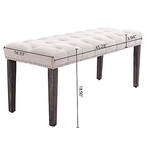 Kcc Button-Tufted Ottoman Bench, Upholstered Bedroom Benches Velvet Footrest Stool Accent Bench For Entryway Dining Room Living Room Bedroom End Of Bed, Beige #TOP2
