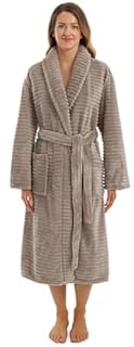 Adore Home Ladies Extra Warm Dressing Gown – Luxurious Ribbed Fleece Bathrobe with Cosy Sherpa Lining, Natural, S-M