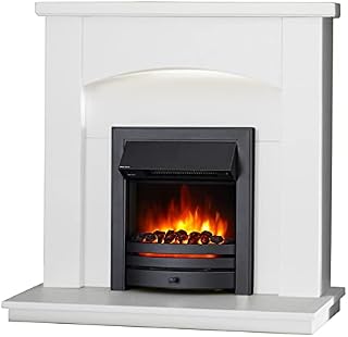 Endeavour Fires New Cayton Electric 42"Fireplace Suite, fitted with Black Trim and Fret, 220/240Vac 1&2kW with 7 day Programmable Remote Control Heater in off white MDF Surround