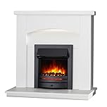 Endeavour Fires New Cayton Electric 42"Fireplace Suite, fitted with Black Trim and Fret, 220/240Vac 1&2kW with 7 day Programmable Remote Control Heater in off white MDF Surround