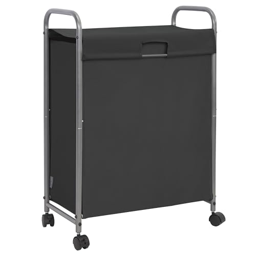 Image of STORAGE MANIAC Rolling Laundry Hamper with Lid, 85 L Laundry Sorter with Wheels, 2 Loads Dirty Clothes Hamper, Laundrys Organizer, Clothes Basket Cart with Wheels for Small Space, Black