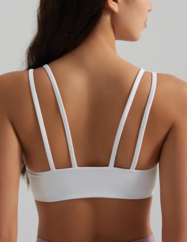 Image of Yoga Sports Workout Bras for Women Seamless Molded Cup Spaghetti Double Strap Bra Wirefree Scoop Neck Tank Top Bras