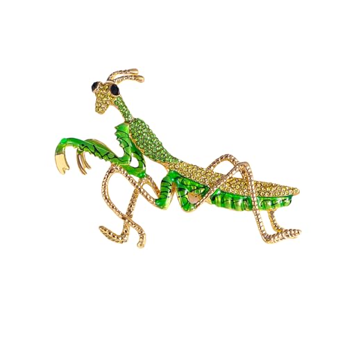 Image of Rhinestone Big Praying Mantis Brooch Pin for Women Men Gold Plated Fashion Green Crystal Long Insect Animal Grasshopper Brooches Scarf Suit Lapel Pins Vintage Creative Dress Accessories Theme Party