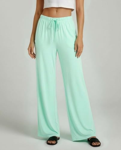 Image of Real Essentials 3 Pack: Women's Soft Palazzo Pants - Wide Leg Yoga Casual Loungewear Pajama Pj Bottoms (Plus Available)