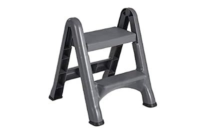 Rubbermaid Two-Step Folding Foot Stool, 14-Inch High, Gray, 300-Pound Capacity, Small Step Stool for Adults/Kids for Use in Library/Kitchen/Bathroom/Garage/Closet