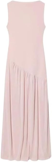 Women Sleeveless High Neck Midi Dress Pleated Skirt Wrap Minimalist Office Party Wear Work Formal Dress