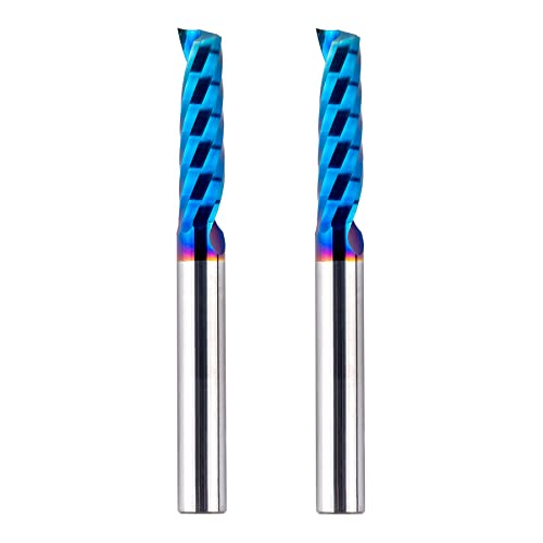 Bititz 2 Pieces O -Flute Up Cut Spiral Router Bit With Coated 1/4" Shank With 1" Cutting Length For Aluminum Plastic Acrylic Milling Working #TOP2