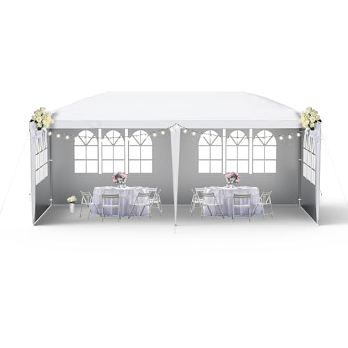 HENGMEI Gartenlauben Gartenzelt 3x6 m Partyzelt mit 6 SeitenteilenFenstern Gartenpavillon mit Stahlrahmen, UV- & Sonnenschutz, Pavillon für Garten, Hochzeit, Grillparty, Terrasse, Camping, Weiß
