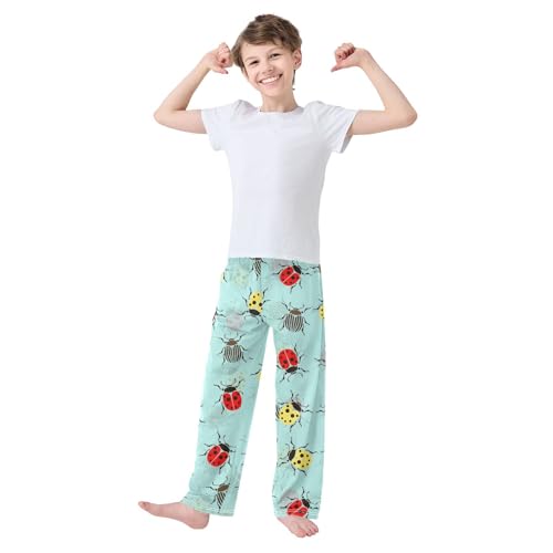 Beetle Ladybug Boys Pants Boys Athletic Pants Long Pant for Boywith Pockets Wide-Leg Size 6-14Y3