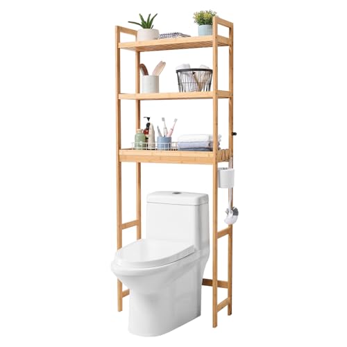 VEVOR Étagère WC, Meuble de Rangement au-Dessus des Toilettes Réglable à 3 Niveaux, Étagère de...