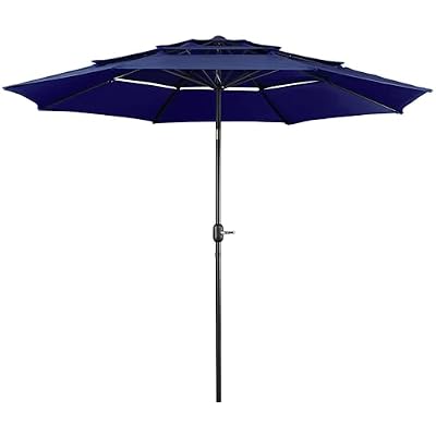 Yaheetech 3-Tier Patio Parasol 10ft Vented Outdoor Table Umbrella Double-layer Cloth & Large Shade for Yard/Garden/Park/Garden Navy Blue