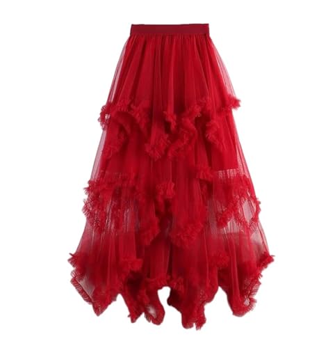 Women's Weekend Midi Skirt Solid Wedding Party High Waist Irregular Gauze Cake Long Skirts