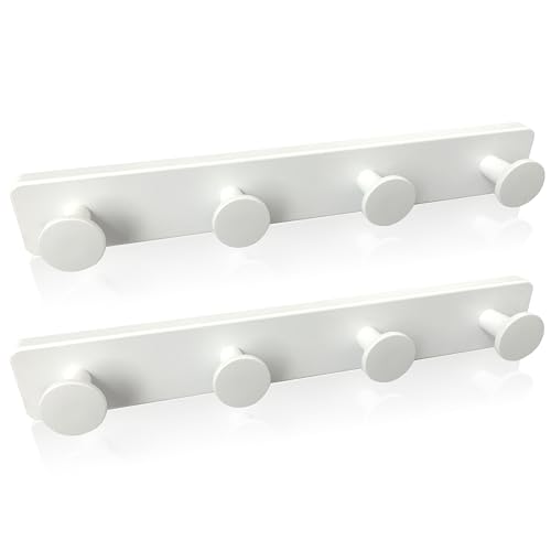 Kukicu Perchero de Pared Blanco con 4 Ganchos Resistente y Montaje Fácil Colgador Original para Recibidor