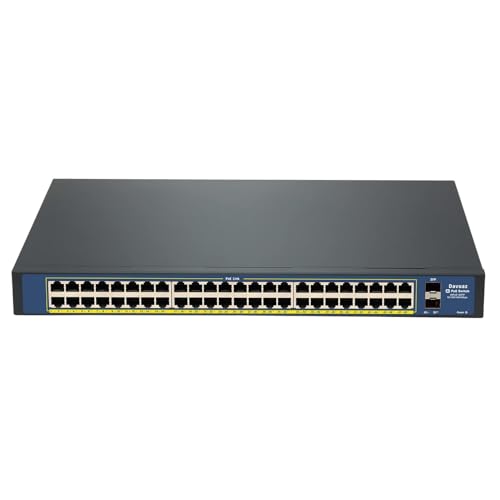 Davuaz Gigabit-PoE-Switch mit 48 PoE+-Ports und 2 Gigabit-SFP-Ports, IEEE 802.3af/at-konform, bis zu 800 W, Metallgehäuse, unmanaged Power-Over-Ethernet-Switch, Plug-and-Play-Netzwerk-Switch