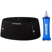 AONIJIE Running Belt with 250ml Soft Flask for Women and Men Lightweight & Non-slip Black Fanny Pack Fits All Size Phones Passport and More Black with 250ml Soft Flask, M