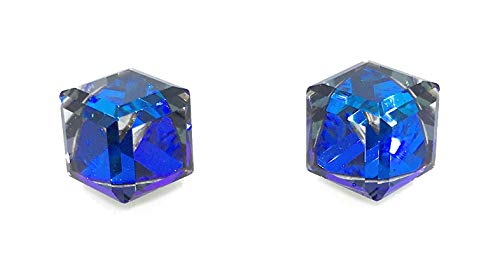 Image of Crystal Stud Earrings made with 8mm Crystal Cubes in Sparkly Purple Heliotrope Colour - Includes Gift Box