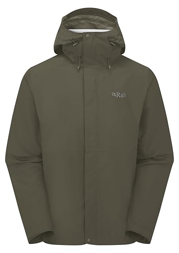Rab Veste Downpour homme – Manteau léger et imperméable à capuche pour randonnée et trekking, armée, X-Large