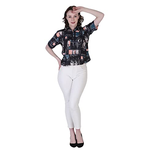 Image of Leriya Fashion Women's 2022 Fall Clothes Slub Rayon Trim Shirts Puff Sleeve Round Neck Casual Plain Tops Blouse