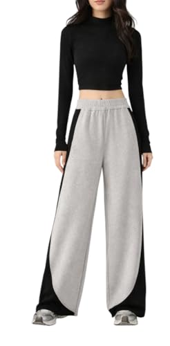 Image of CRAMPLEWomen's Graphic Print Wide Leg Sweatpants, Elastic Waist with Drawstring, Casual Streetwear Joggers
