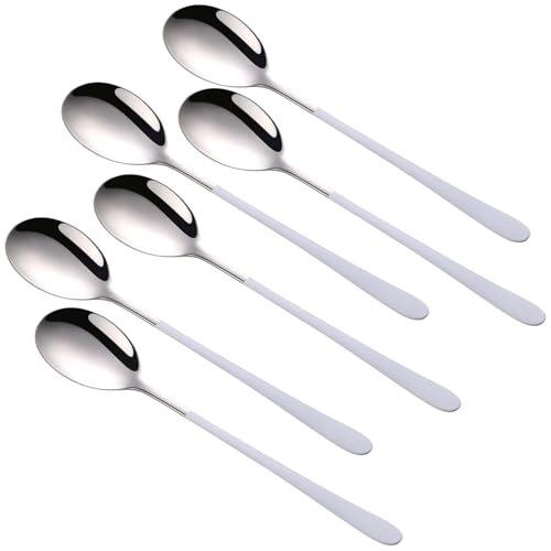 Image of Stainless Steel Dinner /Table Spoons, Silver Elliptical Head, Spoon Set, Length 21 cm (6 Pieces White Spoon)