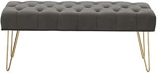 Warmiehomy Upholstered Soft Velvet Bench, Velvet Ottoman With Metal Leg, Dining Chairs, Bedroom Bench Footstools, Window Hallway Seat 116 * 40 * 45cm, 150kg Capacity, Grey
