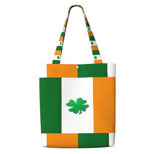 DEXNEL Bolsa de lona mediana con bandera irlandesa, bolsa de compras reutilizable con sistema de cierre a presión, bolsas de comestibles reutilizables
