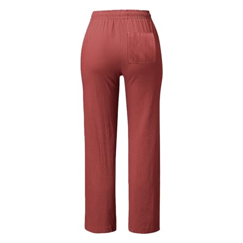 Straight Leg Linen Pants Women Summer Boho Pants Lightweight Loose Cotton Pants High Waisted Lounge Pants Trousers3