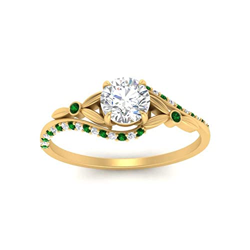 Image of 55Carat Choose Your Gemstone Floral Accent Swirl Diamond CZ Ring Yellow Gold Plated Round Shape Halo Engagement Rings Everyday Jewelry Wedding Jewelry Handmade Gifts for Wife US Size 4 to 12