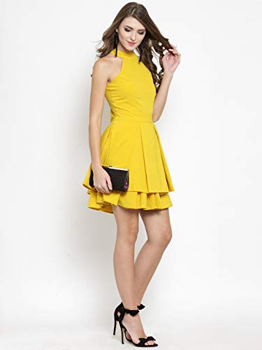 Image of Sera Women's Black Polyester Fit and Flare Pleated Midi Backless Dress