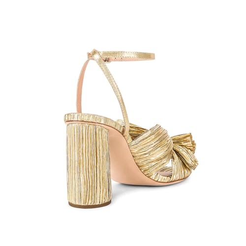 Image of MICIFA Women's Gold Bow Heels Sandals Bride Wedding Block Chunky Heels Ankle Strap Shoes Bow Knot