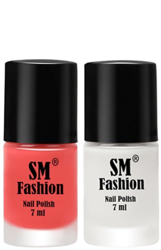 Image of Long Lasting Nail Polish | Nail Paint Combo 7 ml Each) - Set of 2 Peach Pink-White