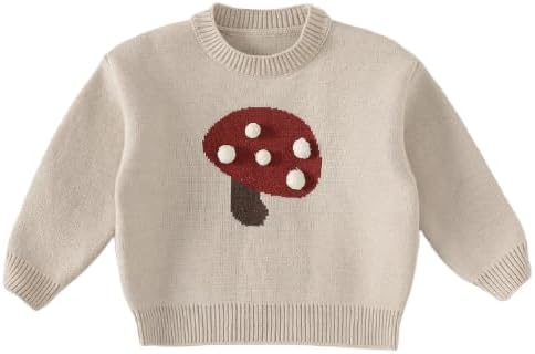 Toddler Baby Girls Long Sleeve Sweater Crewneck Cute Mushroom Pattern Pullover Tops Fall Winter Clothes