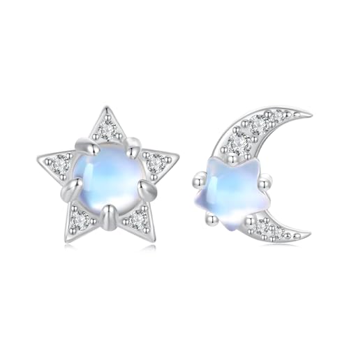 Boucles d'oreilles lune étoile en argent 925 au design minimaliste chic