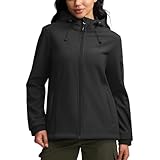 BUBW Softshelljacke für damen, Wasserdicht Winddicht Atmungsaktiv Gefütterte Funktionsjacke mit Kapuze, Leichte Outdoorjacke für Wandern, Fahrrad, Laufen, Camping Black M