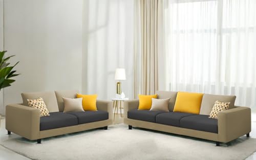Image of Galib 3+2 Seater Sofa Set for Living Room (Cream Black Fabric) Premium Fabric Sofa Set