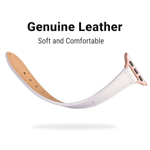 Image of STIROLL Slim Leather Bands Compatible with Apple Watch Band 38mm 40mm 41mm 42mm(Series 11 10), Top Grain Leather Watch Thin Wristband for iWatch SE 9 8 7 6 5 4 3 2 1 (White Rose Gold)