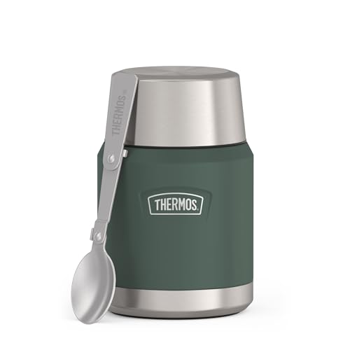 Thermos ICON Thermobehälter für Essen grün 0,47l - hält Speisen 10h heiß & 24h kalt, Edelstahl, absolut dicht, mit klappbarem Löffel, BPA-frei 1