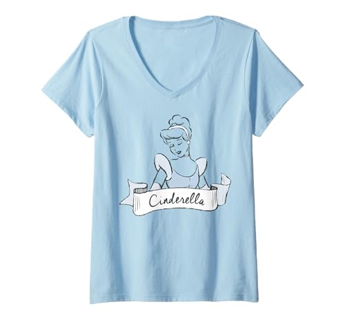 T-shirt col V Cendrillon Disney pour femme avec portrait croquis élégant