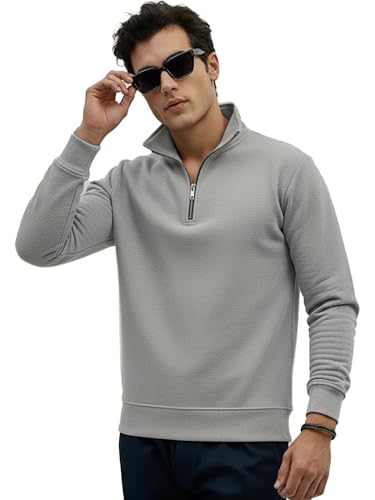 Image of LEOTUDE Men High Neck Zipper Full Sleeve Cotton Knitted Winter Sweater for Man (Color Black)