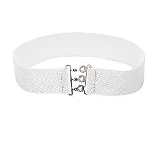 WedDecor Elasticated Corset Type White Waist Belt with Three Silver Hook Fastening Buckle- 3” (7.62 CM) for Women