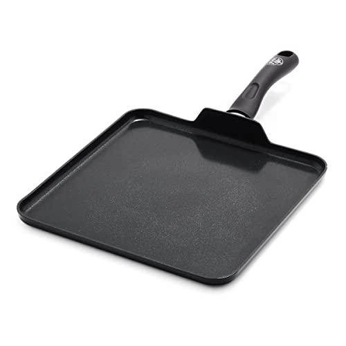 GreenLife Soft Grip Diamond Healthy Ceramic Non-Stick 28 cm Square Griddle Pan, PFAS-Free, Oven Safe up to 160˚C, Black