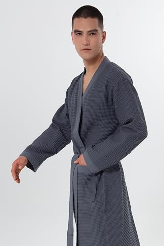 Image of SEYANTE Mens Premium Waffle Knit 100% GOTS Certified Turkish Organic Cotton Kimono Robe