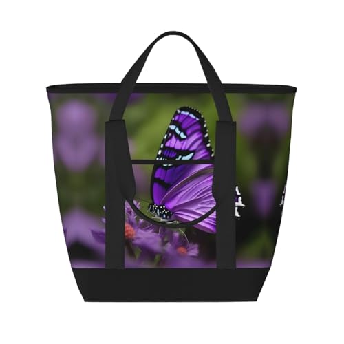 Sac isotherme papillon violet grand volume imperméable et réutilisable noir