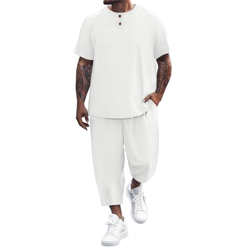 Ensemble de t-shirt en lin pour homme idéal pour les vacances à la plage et les loisirs d'été
