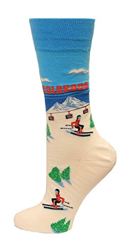 Hot Sox Men's Travel Series Novelty Crew Socks, Colorado (Sky Blue), Shoe Size: 6-12