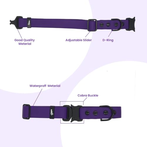 Image of Adil's Biothane Waterproof Dog Collar, Dog Leash & Collar Leash Combo | Heavy Duty TPU Coated Webbing | Adjustable Quick Release Buckle | Odour Resistant (Purple, L-22, Collar Only)